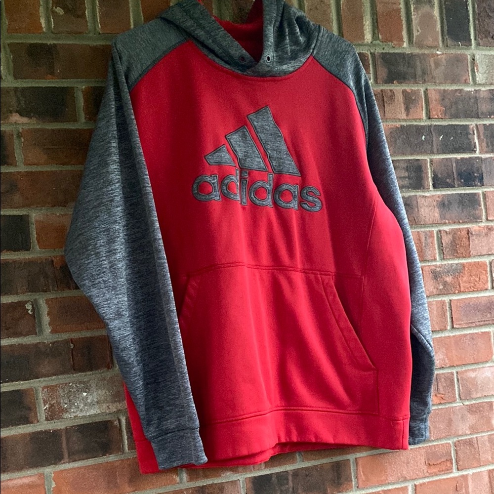 Adidas Red and Gray Athletic Sweater